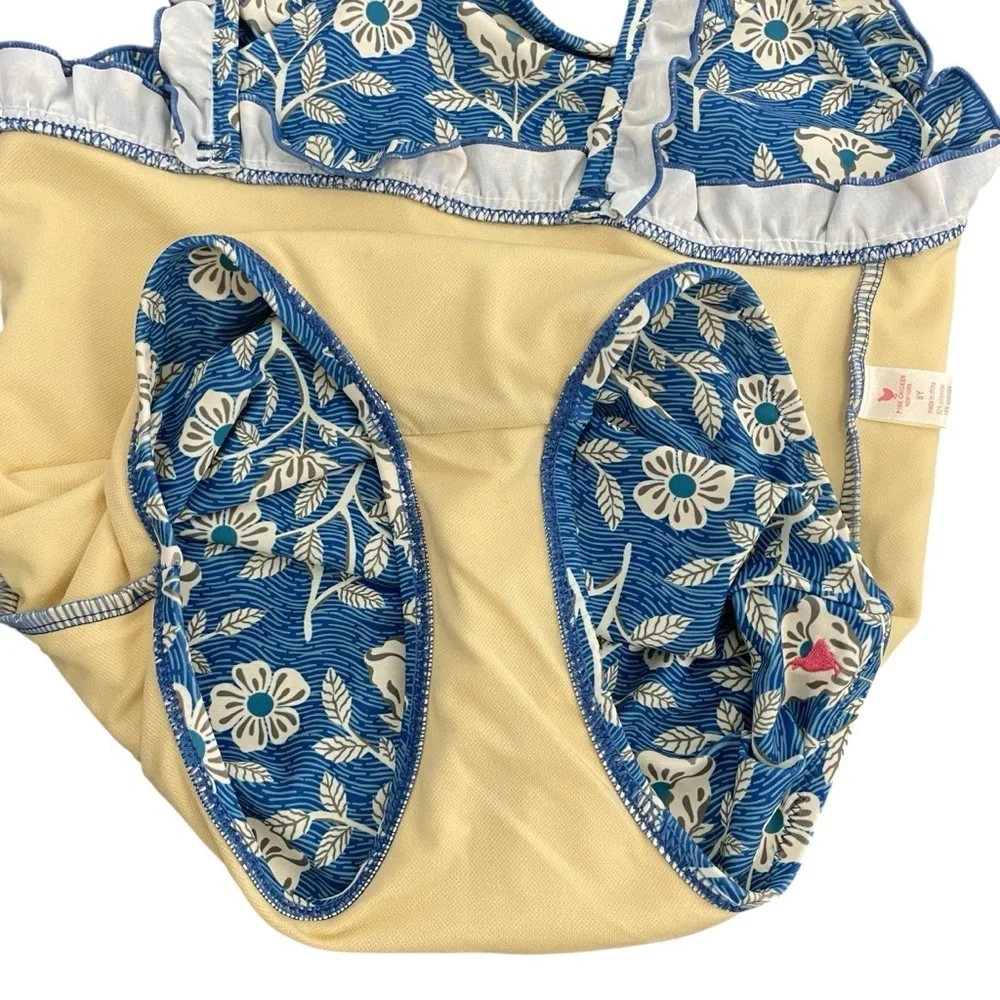 Pink Chicken Blue Floral Ruffle-Strap One-Piece Swimsuit 8Y